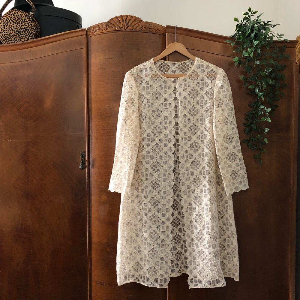 SOLD Vintage 60’s Ivory Lace Swing Overcoat M